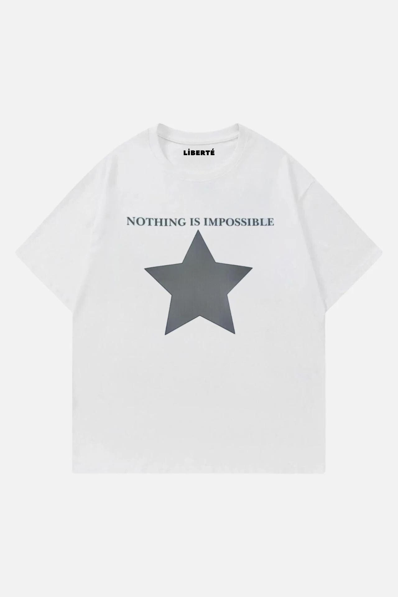 Beyaz%20Unisex%20Nothing%20Is%20Impossible%20Star%20T-Shirt