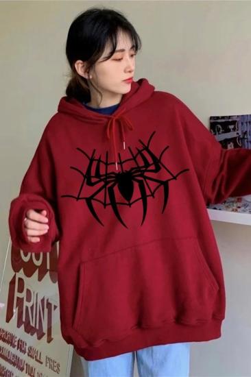 Kırmızı Kapüşonlu Spiderman Ağ Şardonlu Sweatshirt