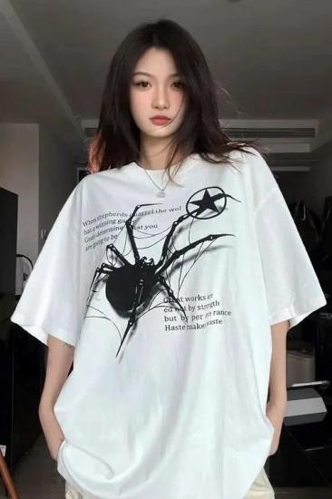 Beyaz Unisex Örümcek Yazılı T-Shirt