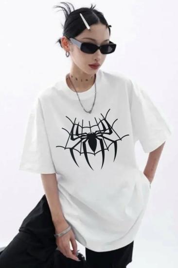 Beyaz Unisex Spider Web T-Shirt