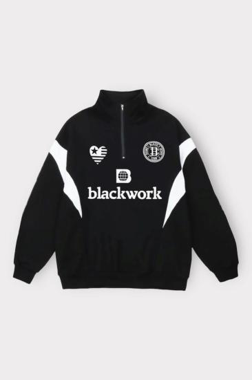Siyah Yarım Fermuarlı Blackwork Sweatshirt