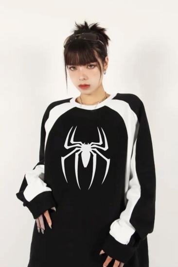 Siyah Beyaz Detay Spider Şardonlu Sweatshirt