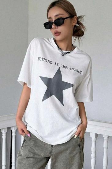 Beyaz Unisex Nothing Is Impossible Star T-Shirt