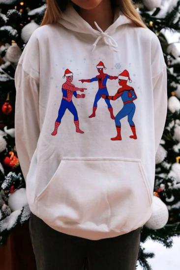 Beyaz Kapüşonlu Spiderman Christmas Sweatshirt