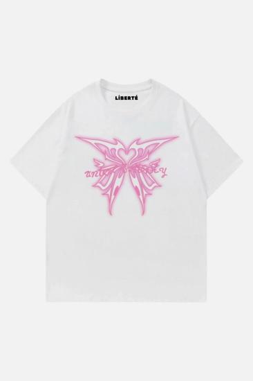 Beyaz Unisex Shine Butterfly T-Shirt