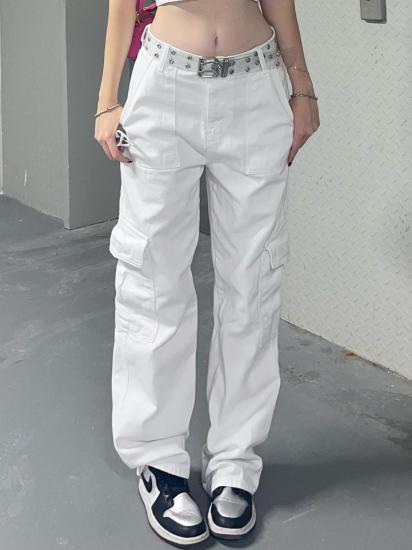 Beyaz Kargo Cep Wide Jeans