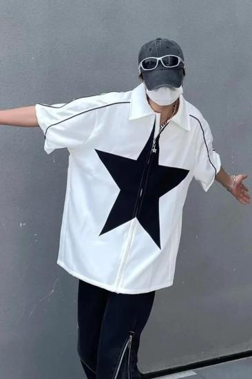 Beyaz Retro Star 2 İplik Fermuarlı T-Shirt Ceket