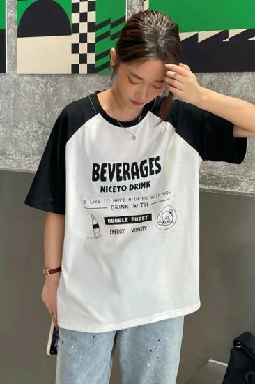 Beyaz Unisex Siyah Reglan Vintage Beverages Nice To Drink T-Shirt