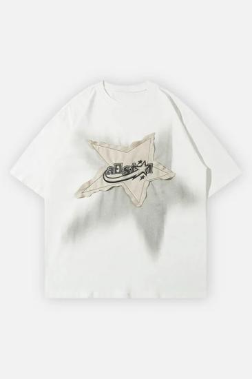 Beyaz Y2K Star Patch T-Shirt