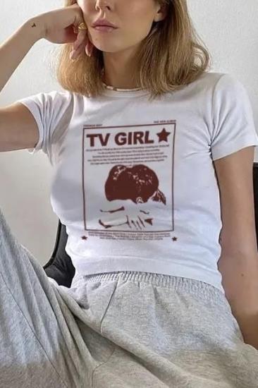 Beyaz Y2K TV Girl Crop