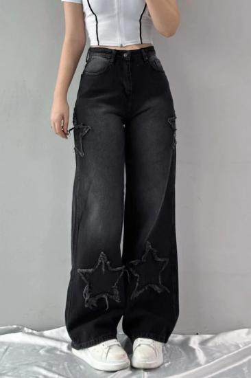Siyah Y2k Stars Patch Detay Jeans