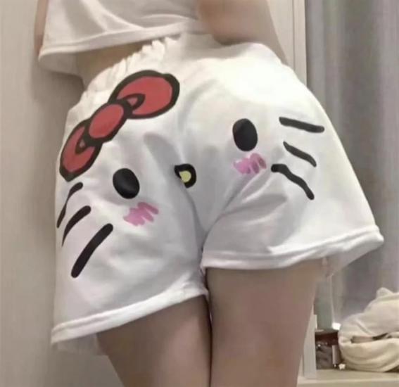 Harajuku Hello Kitty Face Unisex Beyaz Şort