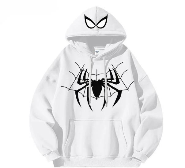 Beyaz Spider Maske Hoodie Kalın Kumaş Kapüşonlu Sweatshirt
