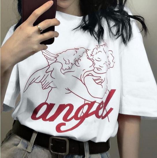 Beyaz Unisex Angel Yazılı T-shirt