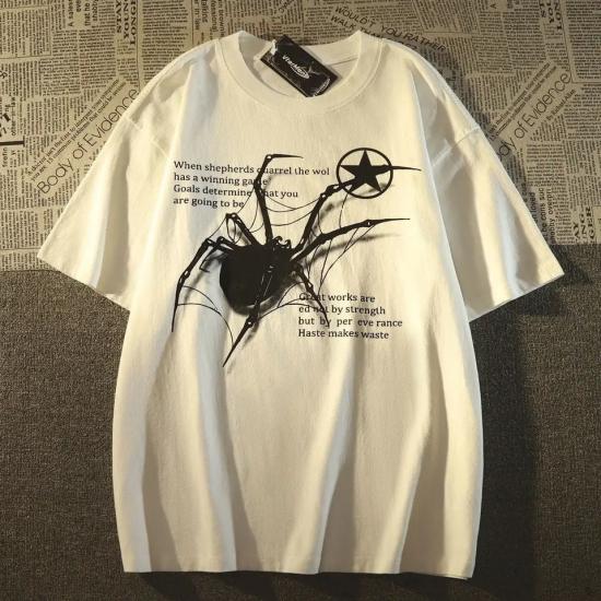 Beyaz Unisex Örümcek Yazılı T-Shirt