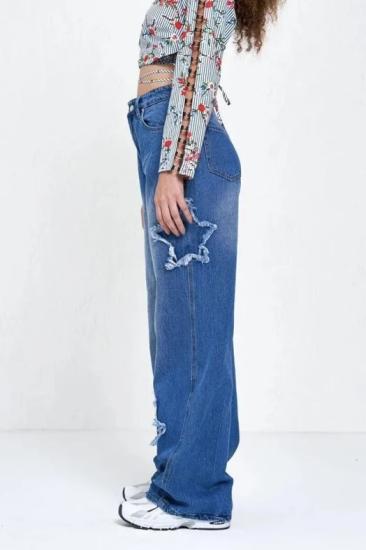 Mavi Y2k Stars Patch Detay Jeans
