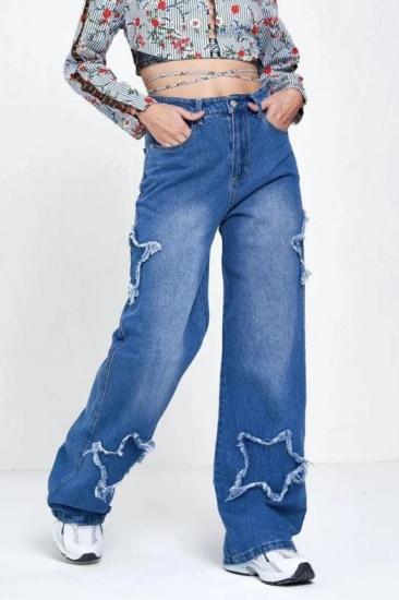 Mavi Y2k Stars Patch Detay Jeans