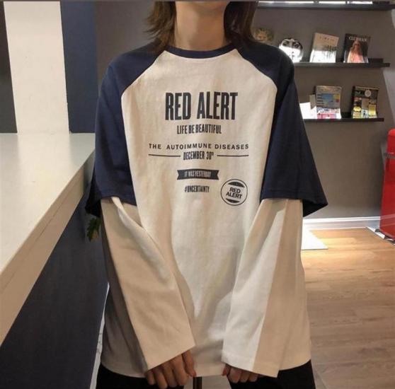 Red Alert Baskılı Fake Sleeves Reglan Kol Unisex Beyaz T-shirt