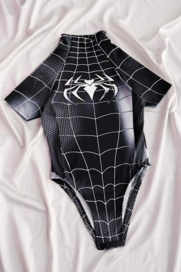 Siyah Kısa Kol Spider Çıtçıtlı Body