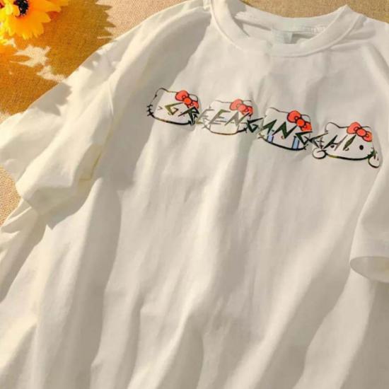  Hello Kitty Sırt Baskılı Beyaz Oversize T-shirt