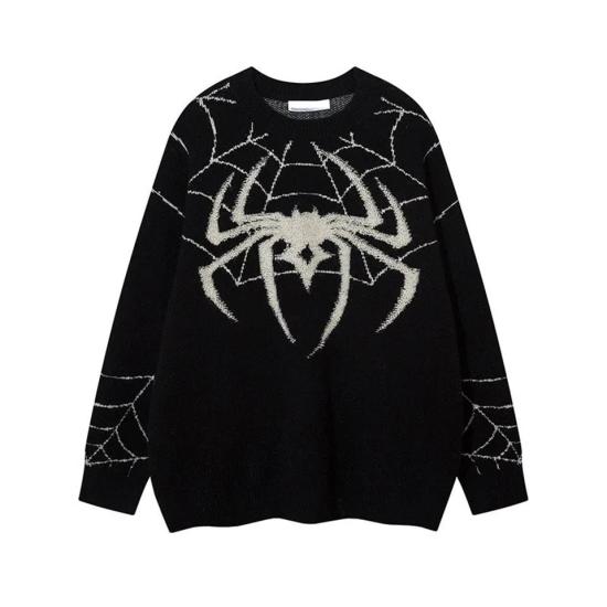  Spider Web Oversize Unisex Siyah Kazak